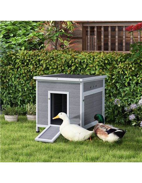 PawHut Wooden Duck House with Ramp, Double Doors, Openable Asphalt Roof, Ventilation Holes, Removable Base, Light Grey - pic 176461 | FastDaddyshop