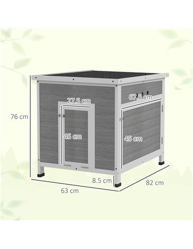PawHut Wooden Duck House with Ramp, Double Doors, Openable Asphalt Roof, Ventilation Holes, Removable Base, Light Grey