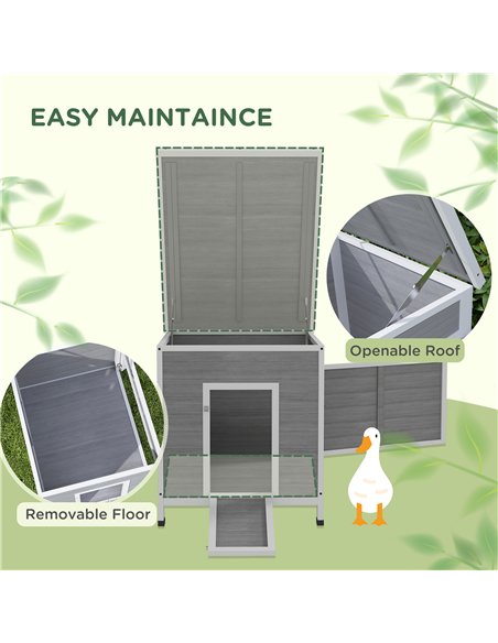 PawHut Wooden Duck House with Ramp, Double Doors, Openable Asphalt Roof, Ventilation Holes, Removable Base, Light Grey - pic 176463 | FastDaddyshop
