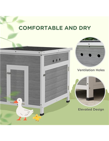 PawHut Wooden Duck House with Ramp, Double Doors, Openable Asphalt Roof, Ventilation Holes, Removable Base, Light Grey - pic 176464 | FastDaddyshop