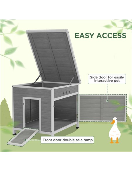 PawHut Wooden Duck House with Ramp, Double Doors, Openable Asphalt Roof, Ventilation Holes, Removable Base, Light Grey - pic 176465 | FastDaddyshop