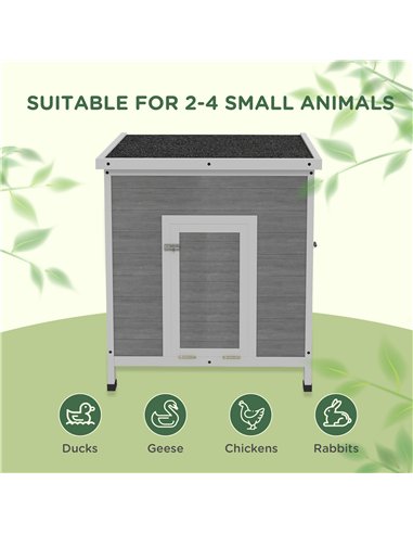 PawHut Wooden Duck House with Ramp, Double Doors, Openable Asphalt Roof, Ventilation Holes, Removable Base, Light Grey