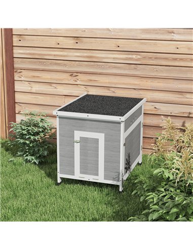 PawHut Wooden Duck House with Ramp, Double Doors, Openable Asphalt Roof, Ventilation Holes, Removable Base, Light Grey