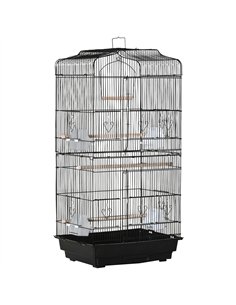 PawHut Large Metal Bird Cage with Stand, Perches, Food Bowls, Swing, for Budgies, Parakeets, Black