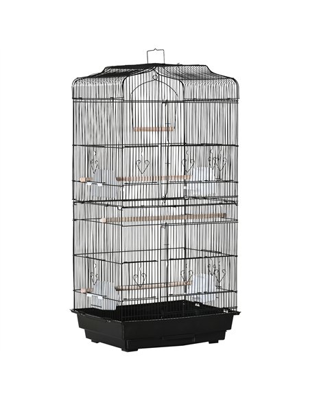 PawHut Large Metal Bird Cage with Stand, Perches, Food Bowls, Swing, for Budgies, Parakeets, Black - pic 176469 | FastDaddyshop