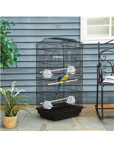 PawHut Large Metal Bird Cage with Stand, Perches, Food Bowls, Swing, for Budgies, Parakeets, Black 2