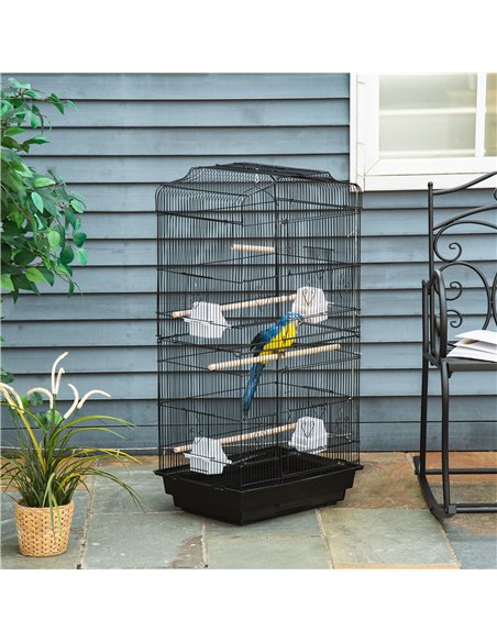PawHut Large Metal Bird Cage with Stand, Perches, Food Bowls, Swing, for Budgies, Parakeets, Black - pic 176470 | FastDaddyshop