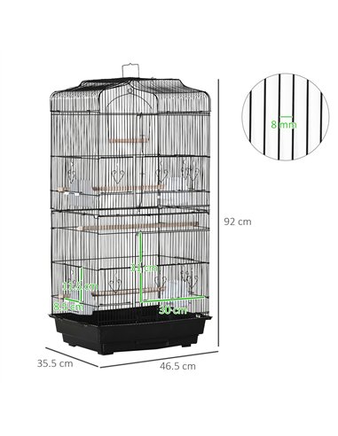 PawHut Large Metal Bird Cage with Stand, Perches, Food Bowls, Swing, for Budgies, Parakeets, Black