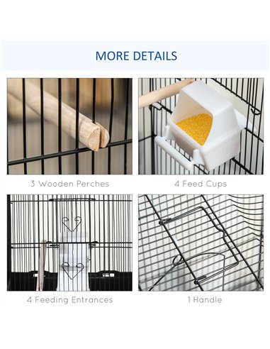 PawHut Large Metal Bird Cage with Stand, Perches, Food Bowls, Swing, for Budgies, Parakeets, Black