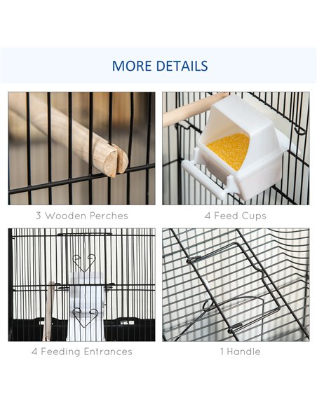 PawHut Large Metal Bird Cage with Stand, Perches, Food Bowls, Swing, for Budgies, Parakeets, Black - pic 176472 | FastDaddyshop