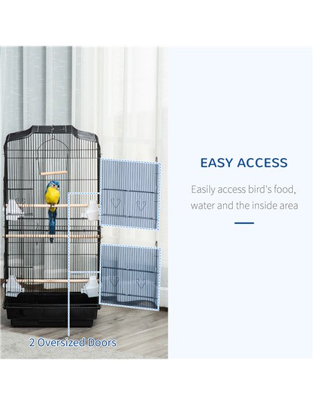 PawHut Large Metal Bird Cage with Stand, Perches, Food Bowls, Swing, for Budgies, Parakeets, Black - pic 176474 | FastDaddyshop