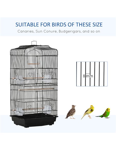 PawHut Large Metal Bird Cage with Stand, Perches, Food Bowls, Swing, for Budgies, Parakeets, Black - pic 176475 | FastDaddyshop