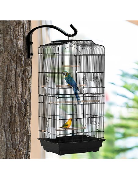 PawHut Large Metal Bird Cage with Stand, Perches, Food Bowls, Swing, for Budgies, Parakeets, Black - pic 176476 | FastDaddyshop