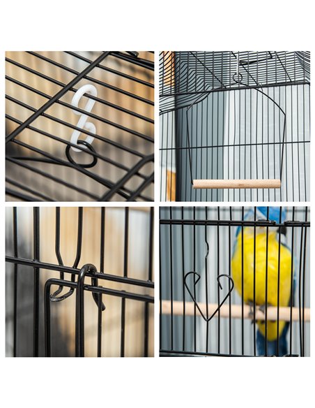 PawHut Large Metal Bird Cage with Stand, Perches, Food Bowls, Swing, for Budgies, Parakeets, Black - pic 176477 | FastDaddyshop