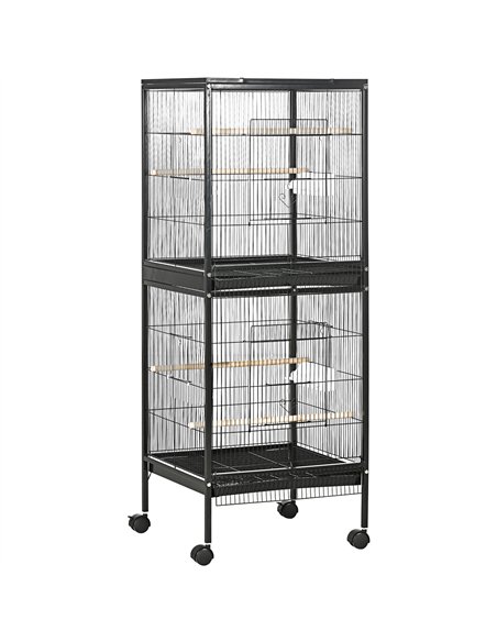 PawHut Bird Cage Budgie Cage 2 In 1 Large Aviary with Wheels Removable Trays for Finch Canaries Cockatiels Black - pic 176478 | FastDaddyshop