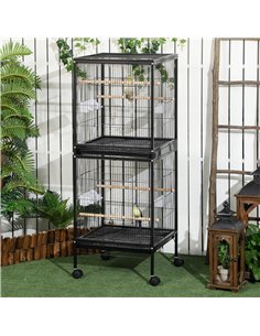 PawHut Bird Cage Budgie Cage 2 In 1 Large Aviary with Wheels Removable Trays for Finch Canaries Cockatiels Black 2