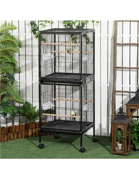 PawHut Bird Cage Budgie Cage 2 In 1 Large Aviary with Wheels Removable Trays for Finch Canaries Cockatiels Black - pic 176479 | FastDaddyshop