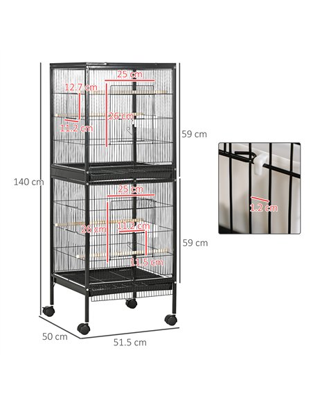PawHut Bird Cage Budgie Cage 2 In 1 Large Aviary with Wheels Removable Trays for Finch Canaries Cockatiels Black - pic 176480 | FastDaddyshop