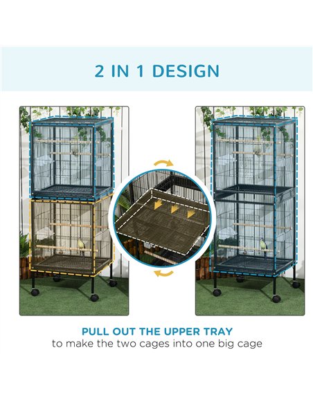 PawHut Bird Cage Budgie Cage 2 In 1 Large Aviary with Wheels Removable Trays for Finch Canaries Cockatiels Black - pic 176481 | FastDaddyshop