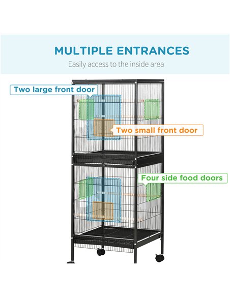 PawHut Bird Cage Budgie Cage 2 In 1 Large Aviary with Wheels Removable Trays for Finch Canaries Cockatiels Black - pic 176482 | FastDaddyshop