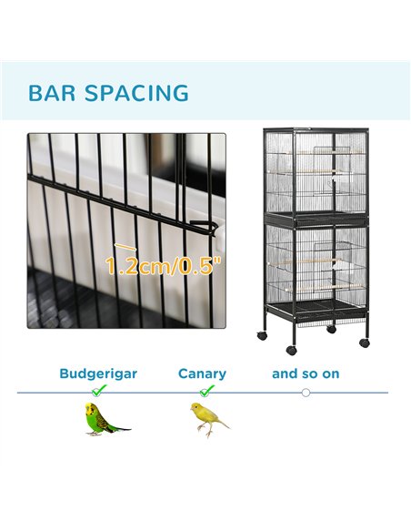 PawHut Bird Cage Budgie Cage 2 In 1 Large Aviary with Wheels Removable Trays for Finch Canaries Cockatiels Black - pic 176484 | FastDaddyshop