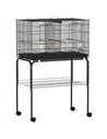 PawHut Bird Cage with Divider, 4 Wooden Perches, Slide Out Tray, 4 Feeders, for Budgie, Lovebird, Canary, 76 x 46 x 116cm Black