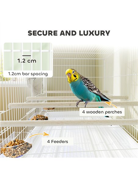 PawHut Bird Cage with Divider, 4 Wooden Perches, Slide Out Tray, 4 Feeders, for Budgie, Lovebird, Canary, 76 x 46 x 116cm White - pic 176500 | FastDaddyshop