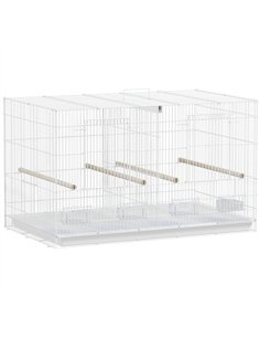 PawHut Bird Cage with Divider, 4 Wooden Perches, Slide Out Tray, 4 Feeders, for Budgie, Lovebird, Canary, 76 x 46 x 46cm, White