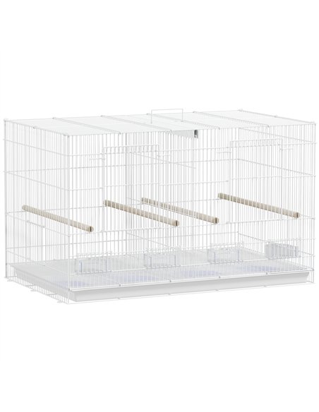 PawHut Bird Cage with Divider, 4 Wooden Perches, Slide Out Tray, 4 Feeders, for Budgie, Lovebird, Canary, 76 x 46 x 46cm, White - pic 176505 | FastDaddyshop
