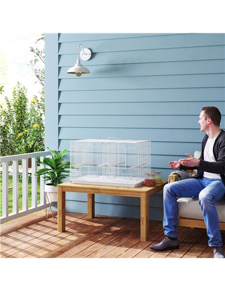 PawHut Bird Cage with Divider, 4 Wooden Perches, Slide Out Tray, 4 Feeders, for Budgie, Lovebird, Canary, 76 x 46 x 46cm, White - pic 176513 | FastDaddyshop