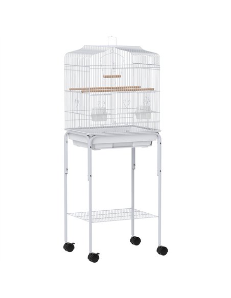 PawHut Bird Cage Budgie Cages for Finch Canary Parakeet with Stand Wheels Slide-out Tray Accessories Storage Shelf, White - pic 176514 | FastDaddyshop