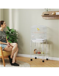 PawHut Bird Cage Budgie Cages for Finch Canary Parakeet with Stand Wheels Slide-out Tray Accessories Storage Shelf, White 2