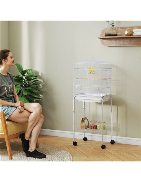 PawHut Bird Cage Budgie Cages for Finch Canary Parakeet with Stand Wheels Slide-out Tray Accessories Storage Shelf, White - pic 176515 | FastDaddyshop