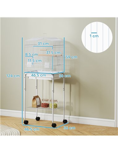 PawHut Bird Cage Budgie Cages for Finch Canary Parakeet with Stand Wheels Slide-out Tray Accessories Storage Shelf, White