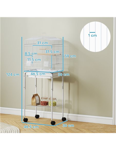 PawHut Bird Cage Budgie Cages for Finch Canary Parakeet with Stand Wheels Slide-out Tray Accessories Storage Shelf, White - pic 176516 | FastDaddyshop