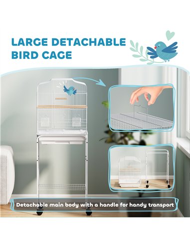 PawHut Bird Cage Budgie Cages for Finch Canary Parakeet with Stand Wheels Slide-out Tray Accessories Storage Shelf, White