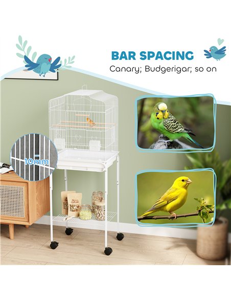 PawHut Bird Cage Budgie Cages for Finch Canary Parakeet with Stand Wheels Slide-out Tray Accessories Storage Shelf, White - pic 176519 | FastDaddyshop