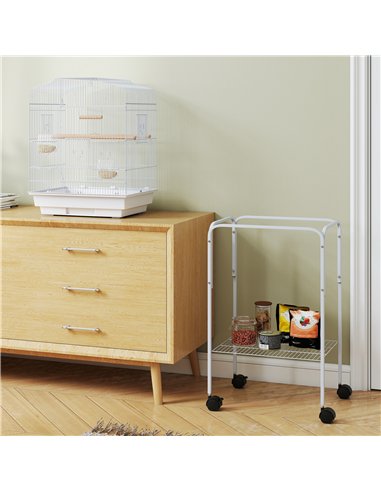 PawHut Bird Cage Budgie Cages for Finch Canary Parakeet with Stand Wheels Slide-out Tray Accessories Storage Shelf, White