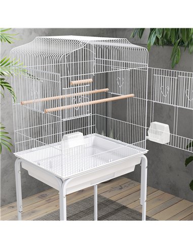 PawHut Bird Cage Budgie Cages for Finch Canary Parakeet with Stand Wheels Slide-out Tray Accessories Storage Shelf, White