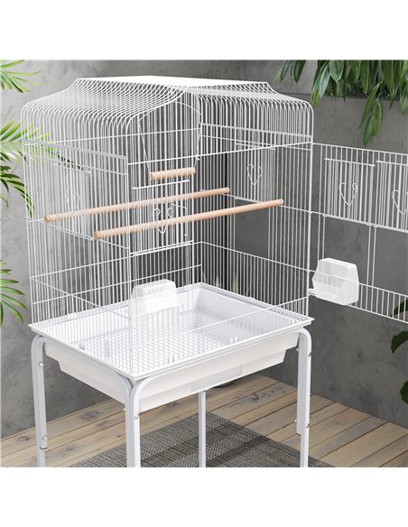 PawHut Bird Cage Budgie Cages for Finch Canary Parakeet with Stand Wheels Slide-out Tray Accessories Storage Shelf, White - pic 176521 | FastDaddyshop
