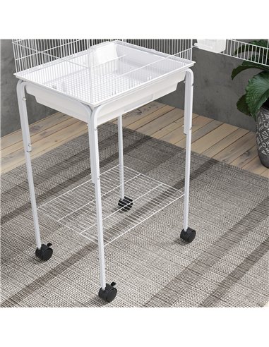 PawHut Bird Cage Budgie Cages for Finch Canary Parakeet with Stand Wheels Slide-out Tray Accessories Storage Shelf, White