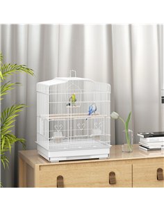 PawHut Large Metal Bird Cage with Perches, Food Bowls, Swing, for Budgies, Parakeets, White 2