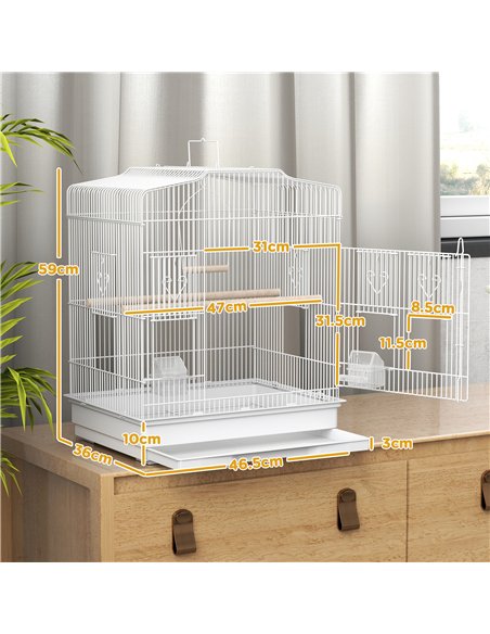 PawHut Large Metal Bird Cage with Perches, Food Bowls, Swing, for Budgies, Parakeets, White - pic 176525 | FastDaddyshop