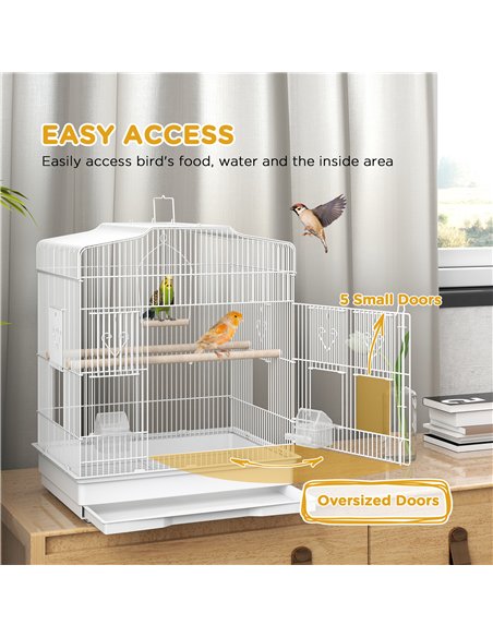 PawHut Large Metal Bird Cage with Perches, Food Bowls, Swing, for Budgies, Parakeets, White - pic 176526 | FastDaddyshop