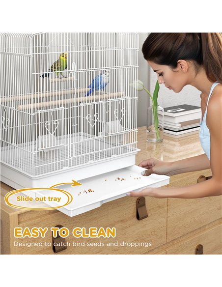 PawHut Large Metal Bird Cage with Perches, Food Bowls, Swing, for Budgies, Parakeets, White - pic 176527 | FastDaddyshop