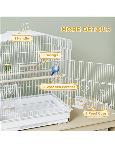 PawHut Large Metal Bird Cage with Perches, Food Bowls, Swing, for Budgies, Parakeets, White