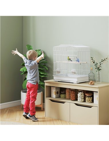 PawHut Large Metal Bird Cage with Perches, Food Bowls, Swing, for Budgies, Parakeets, White