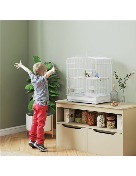 PawHut Large Metal Bird Cage with Perches, Food Bowls, Swing, for Budgies, Parakeets, White - pic 176530 | FastDaddyshop