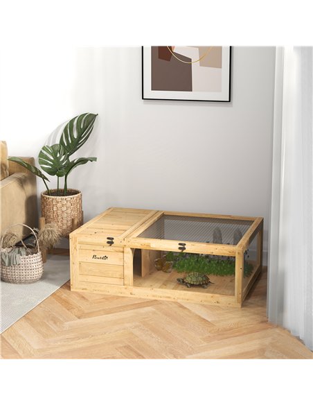PawHut Tortoise House, Small Reptile Wooden House, with Mesh Roofs, Side Panels, for Turtles, Lizards, Geckos and Snakes - pic 176533 | FastDaddyshop