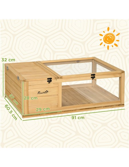 PawHut Tortoise House, Small Reptile Wooden House, with Mesh Roofs, Side Panels, for Turtles, Lizards, Geckos and Snakes - pic 176534 | FastDaddyshop